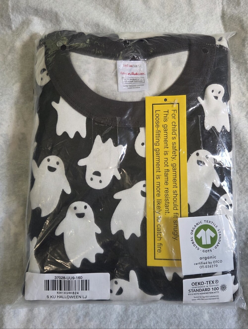 New Hanna Andersson Black and White Ghost PJ Set Sz 14 /160cm - Picture 2 of 5